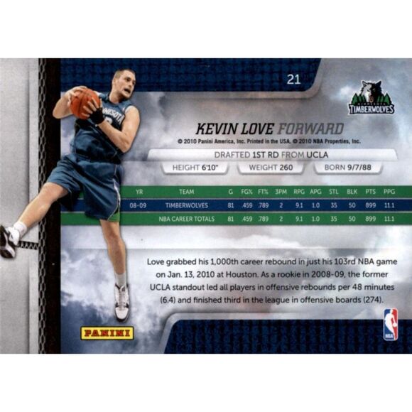 2009 Absolute Basketball Card - #21 Kevin Love - Picture 2 of 2